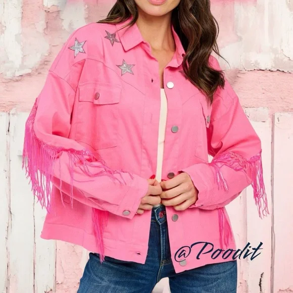 FANTASTIC FAWN pink fringe jacket S M L - Picture 4 of 12